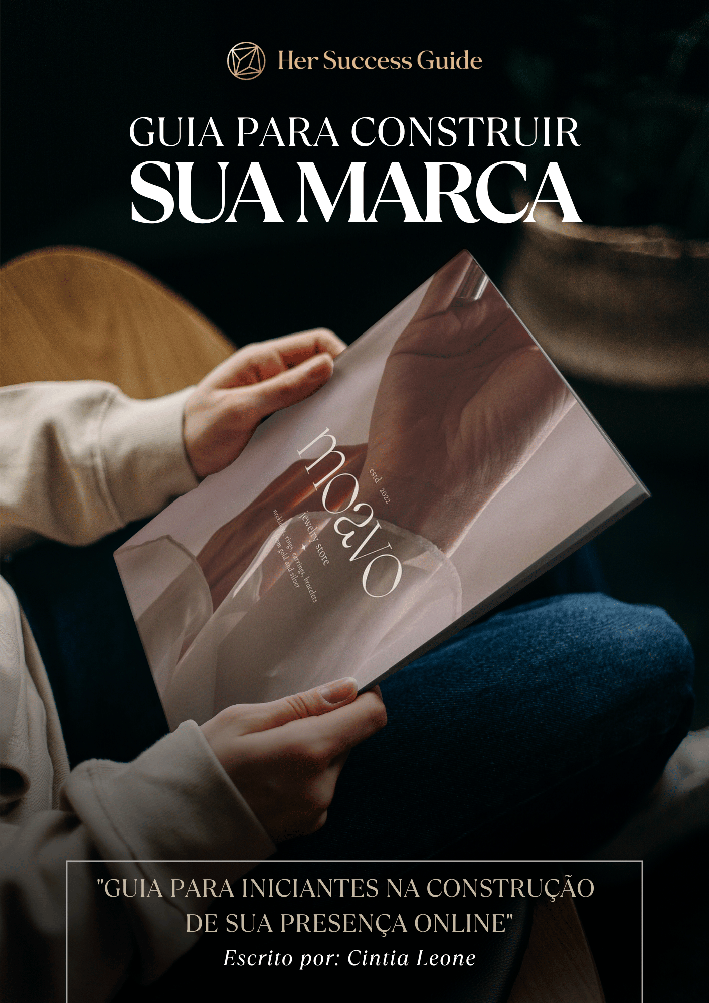 The cover of a e-book. Titled: Guide to build your brand. In portuguese 